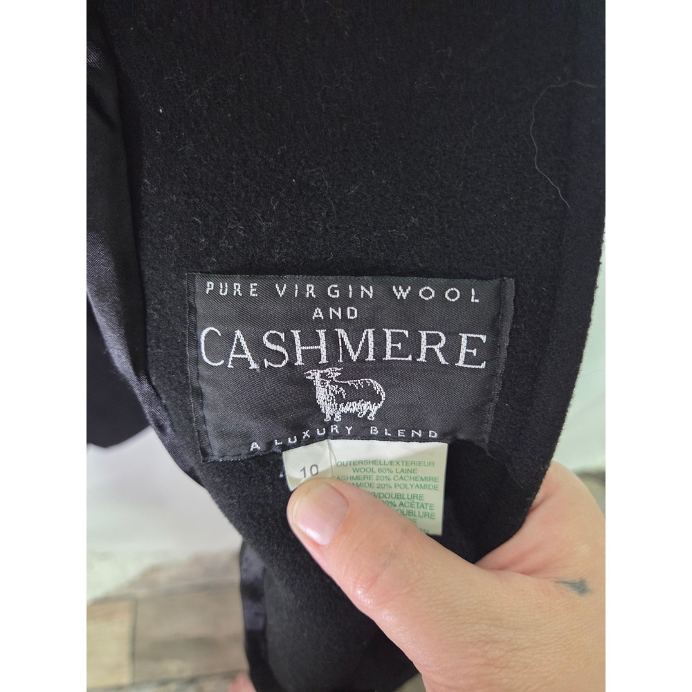 Martoni Black Wool Cashmere‎ Blend Hooded Fur Trim Long Overcoat Coat Size 10 - Picture 6 of 11